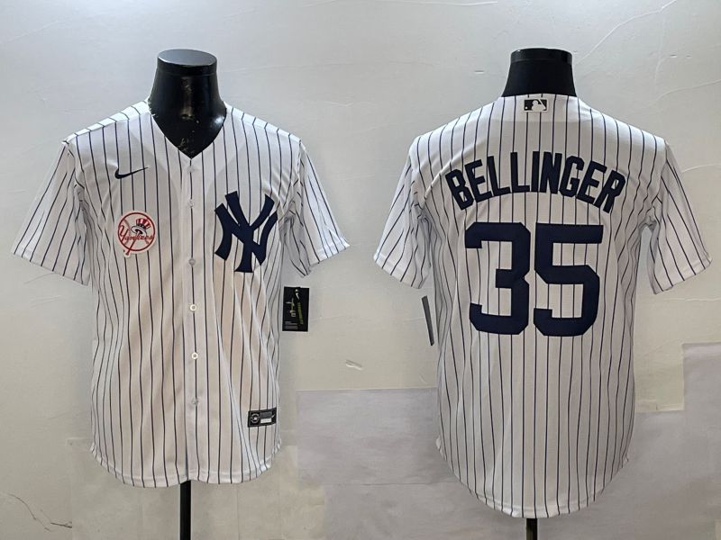 Men New York Yankees 35 Beelinger White Stripe Game Nike 2025 MLB Jersey style 3
